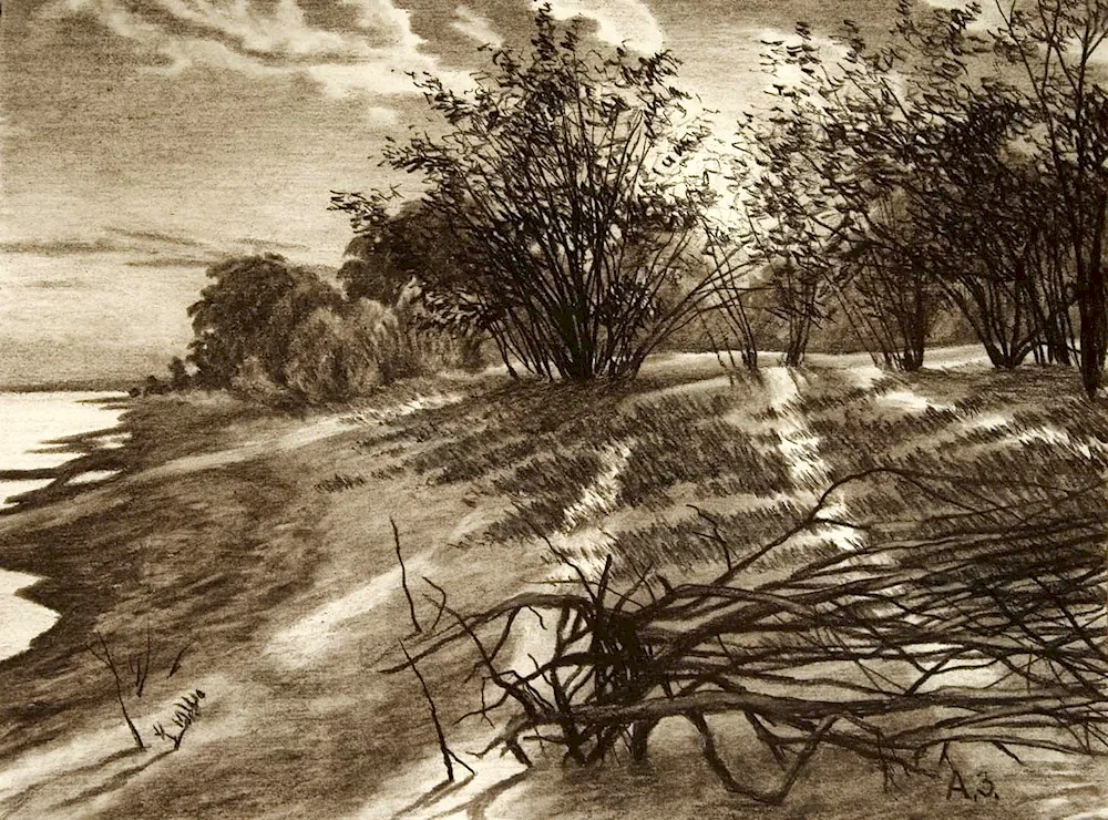 Winter landscape in graphics