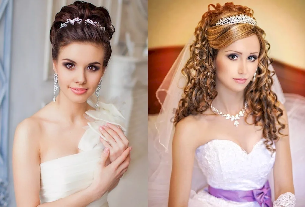 Greek braid with veil and tiara