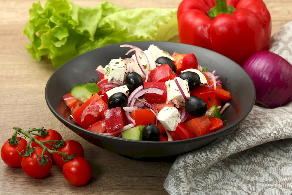 Aggplant with tomatoes and feta salad.