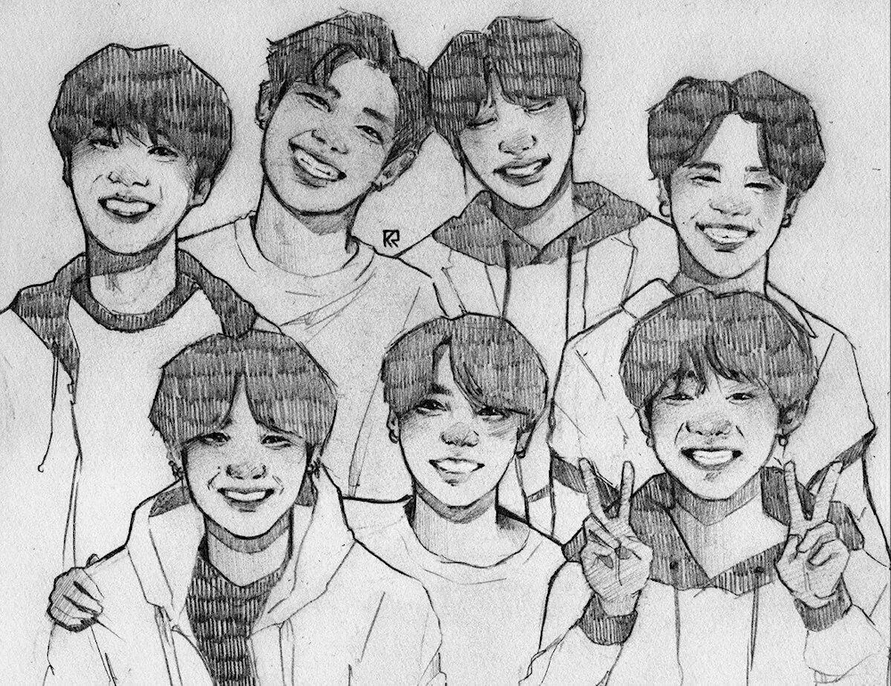 BTS group pencil drawings