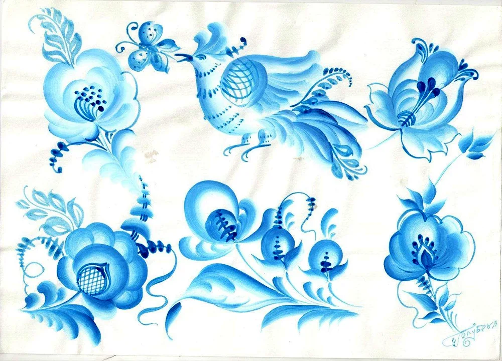 Ornamental Gzhel painting
