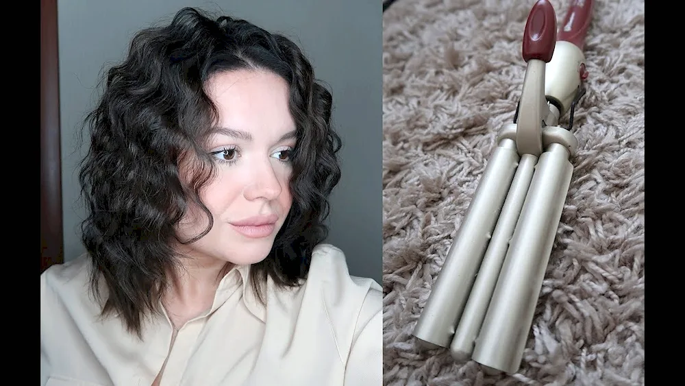 Medium hair curls with a curling iron