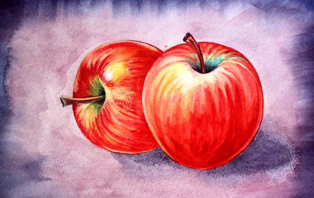 Apple with coloured pencils
