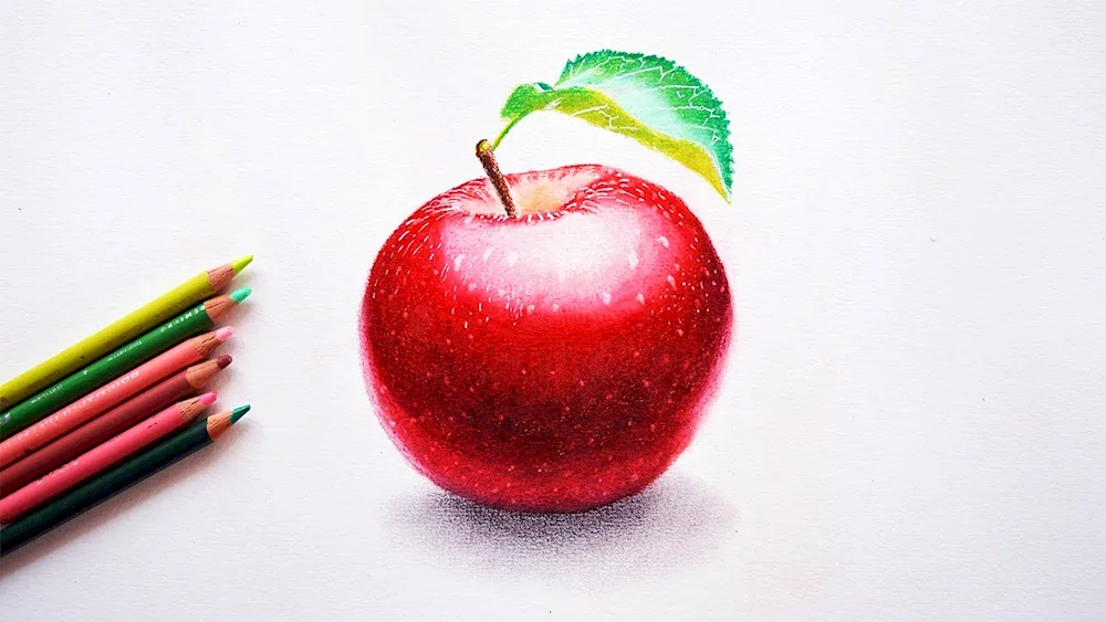 Apple with coloured pencils