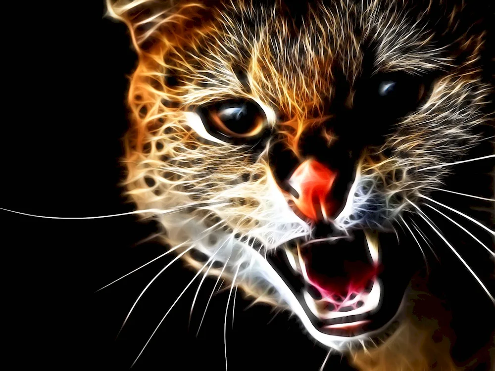 An angry cat leopard grinning