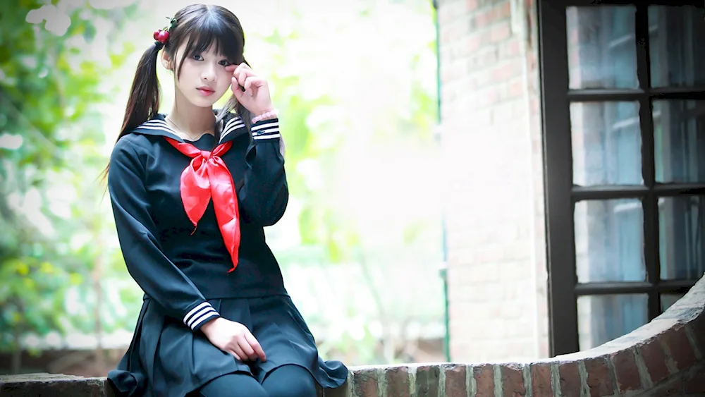 Japanese girls with two ponytails