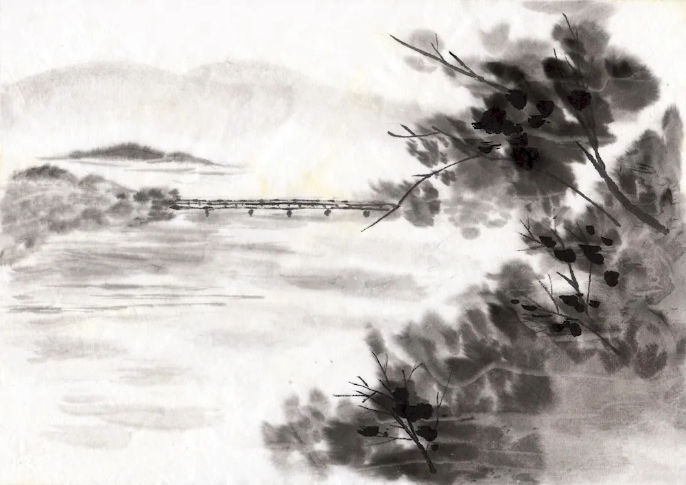 Japanese ink painting in suiboku style by Ryukyu Saito