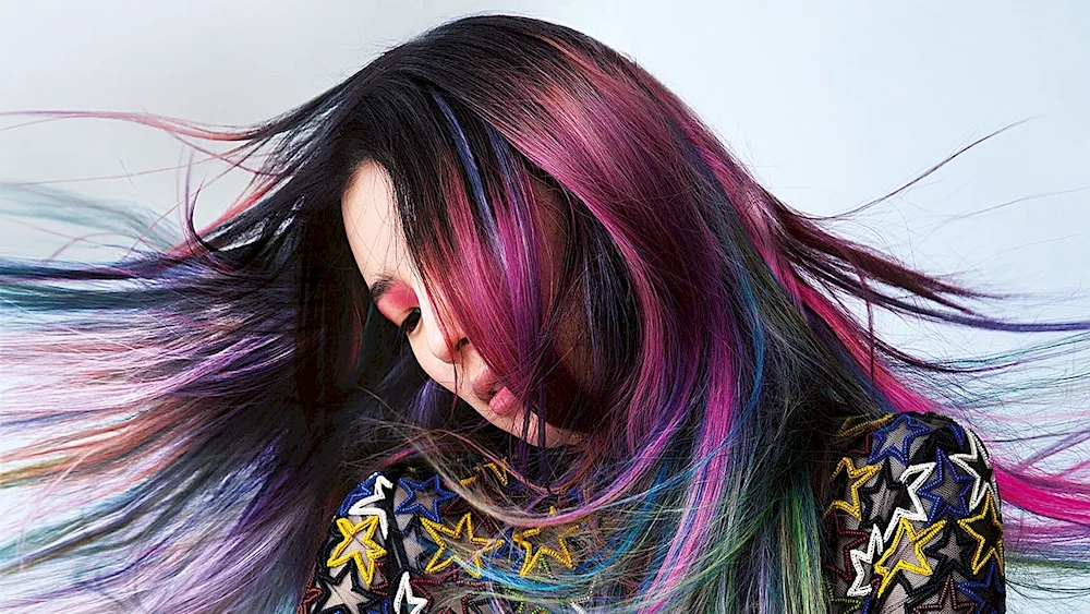 Violet strands in hair