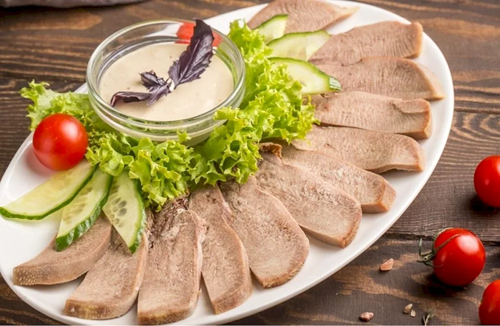 Boiled beef tongue with horseradish
