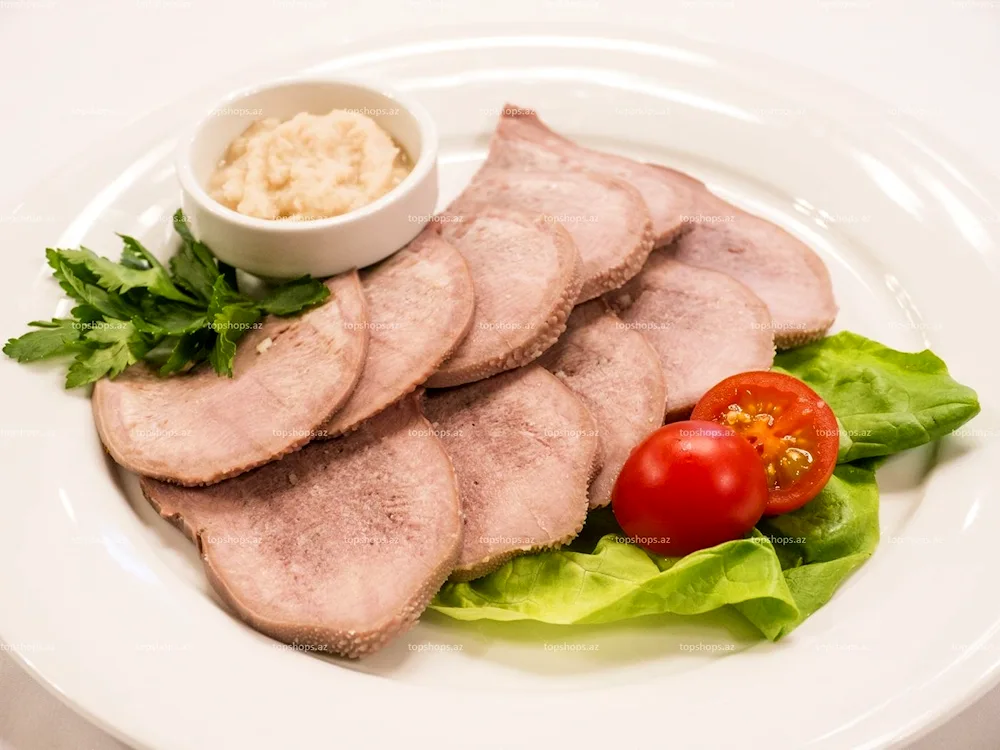 Tongue Boiled beef tongue with horseradish