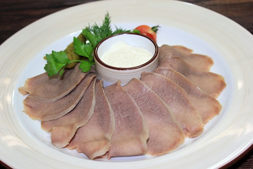 Boiled beef tongue with horseradish