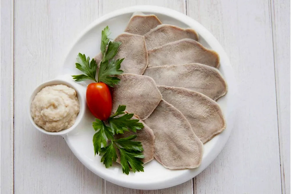 Boiled beef tongue with horseradish