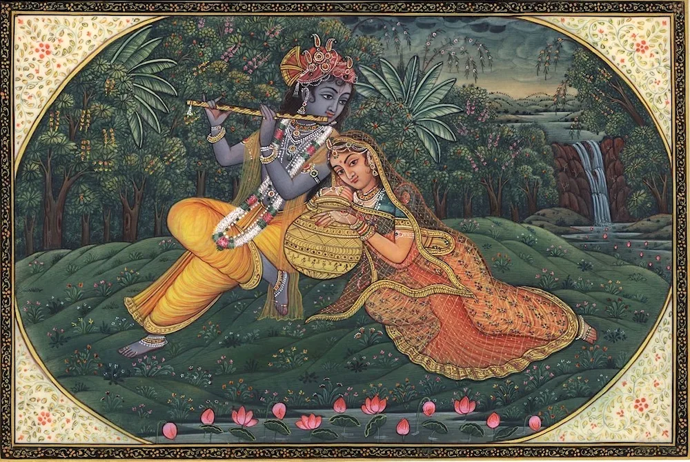 Indian Mughal miniature painting of Krishna