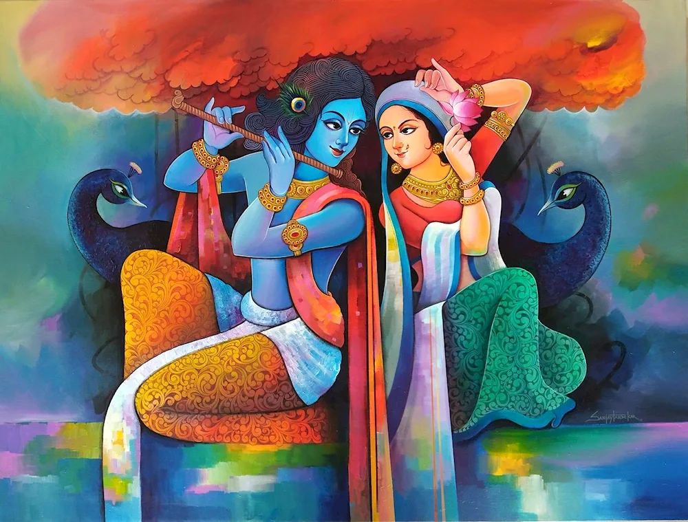 Indian painting of Krishna and Radha