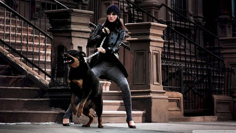 Irina Shayk photoshoot with Doberman