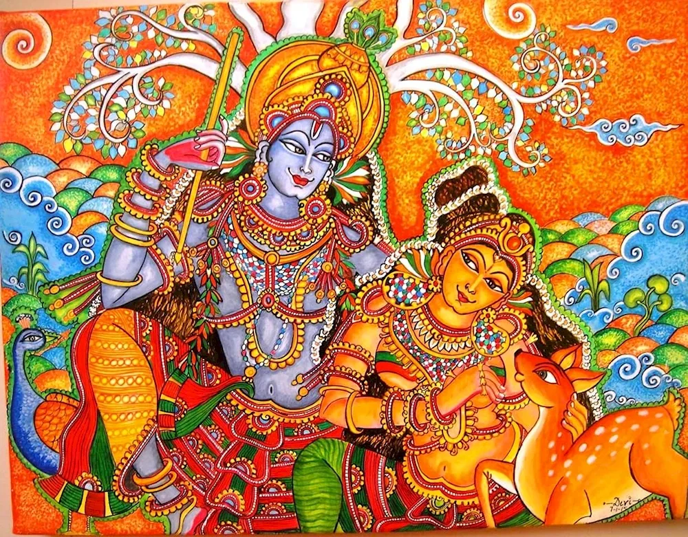 Ancient Indian art painting of Krishna