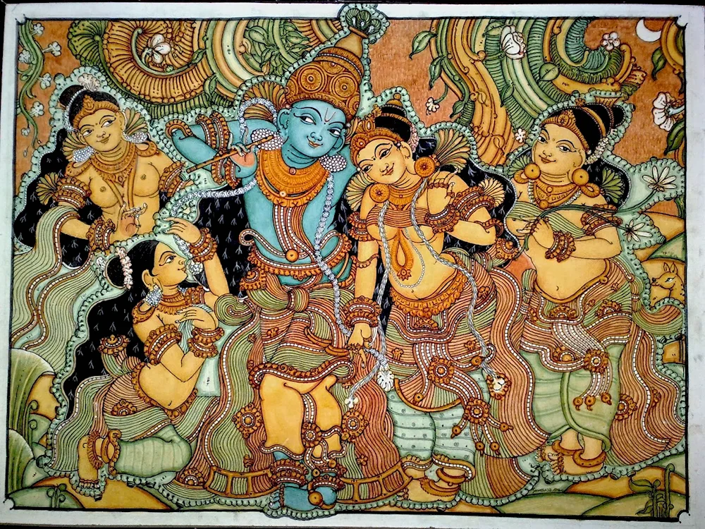 Ancient Indian art painting of Krishna
