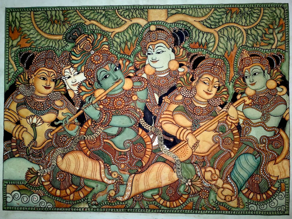 Ancient Indian art painting of Krishna