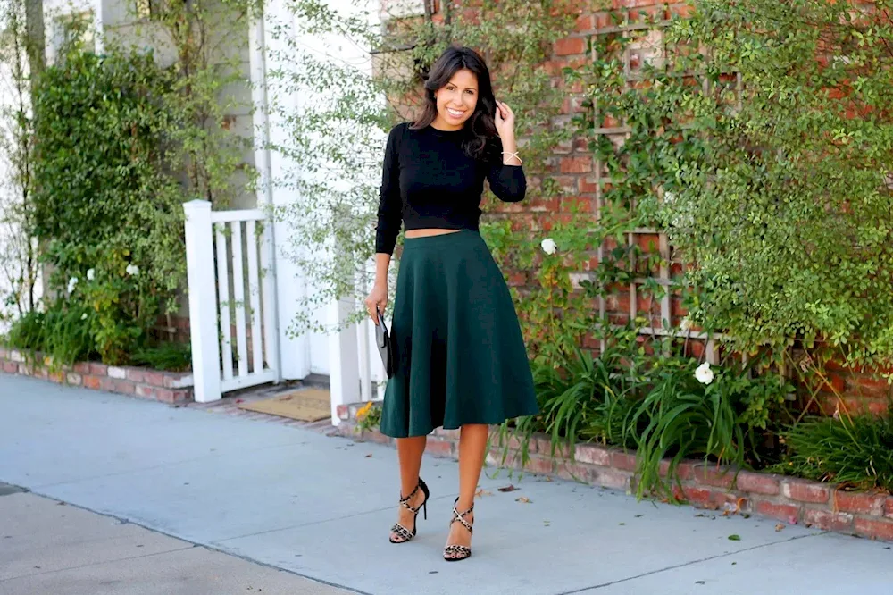 Green pleated skirt