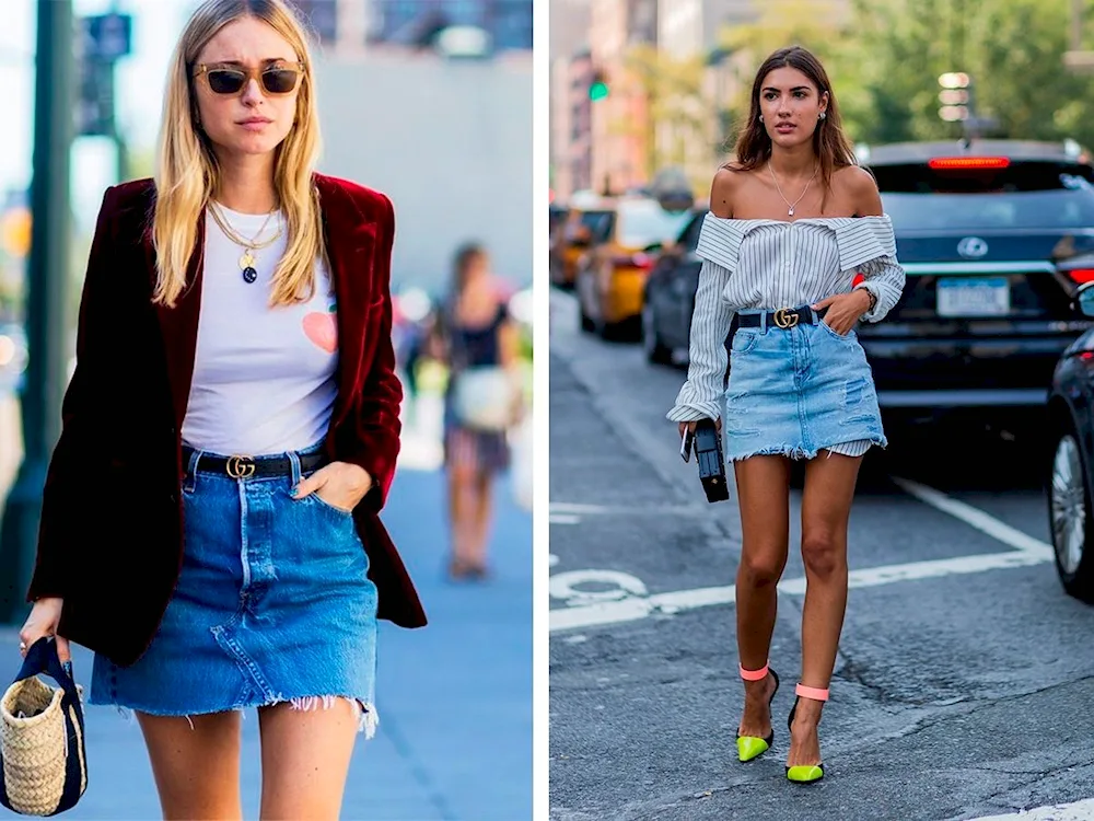 Overshirts with long denim skirt