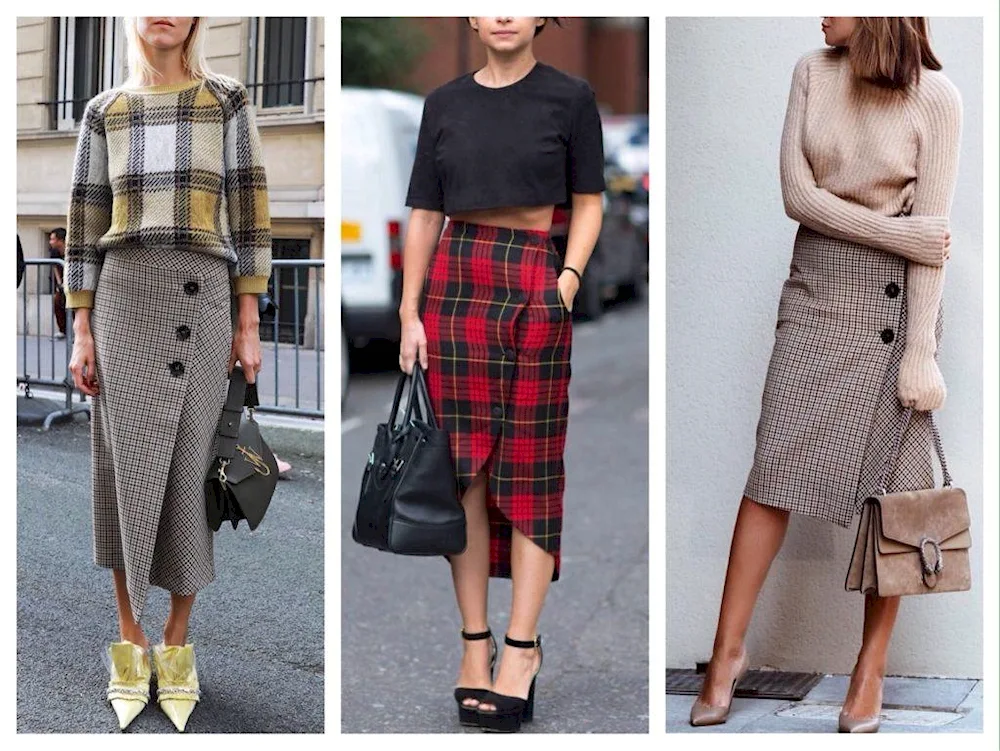 Chequered skirt with stocking