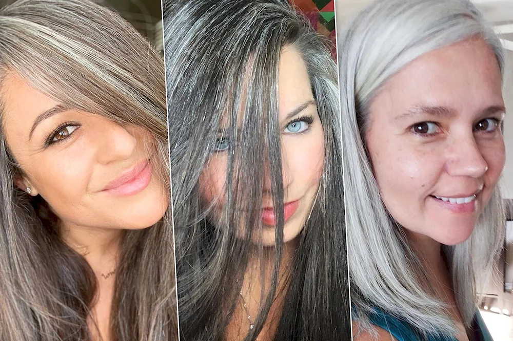 Grey hair dyeing ombré on black hair