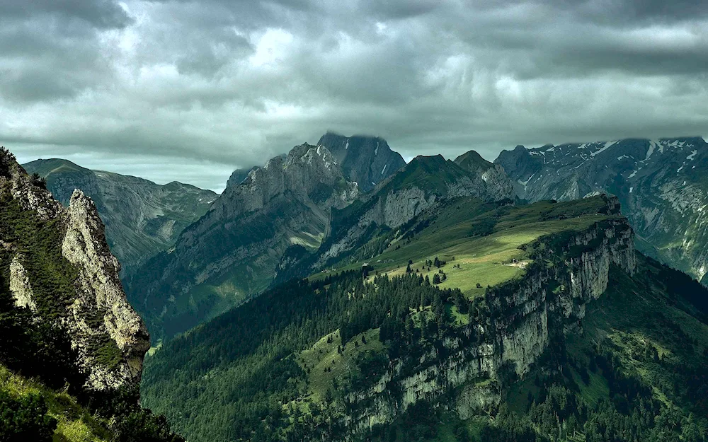 Stony landscape mountains hills castle Switzerland