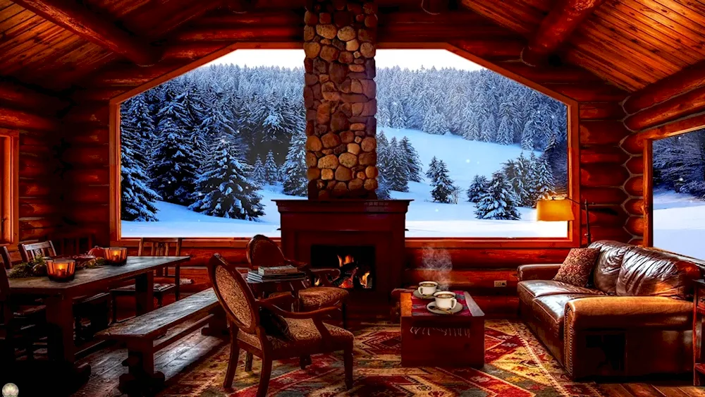 Fireplace in winter house