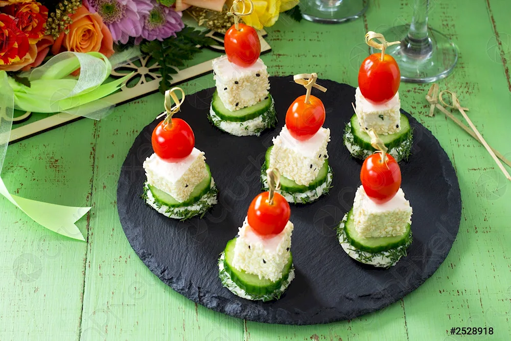 Canape mushrooms with cherry