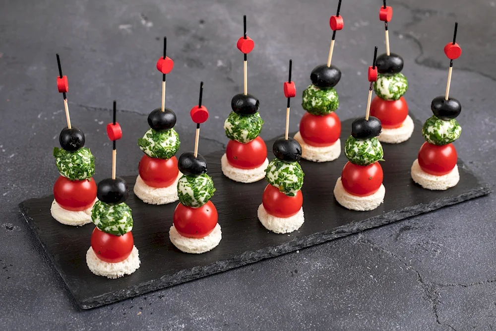 Canapé feta tomatoes with cherry