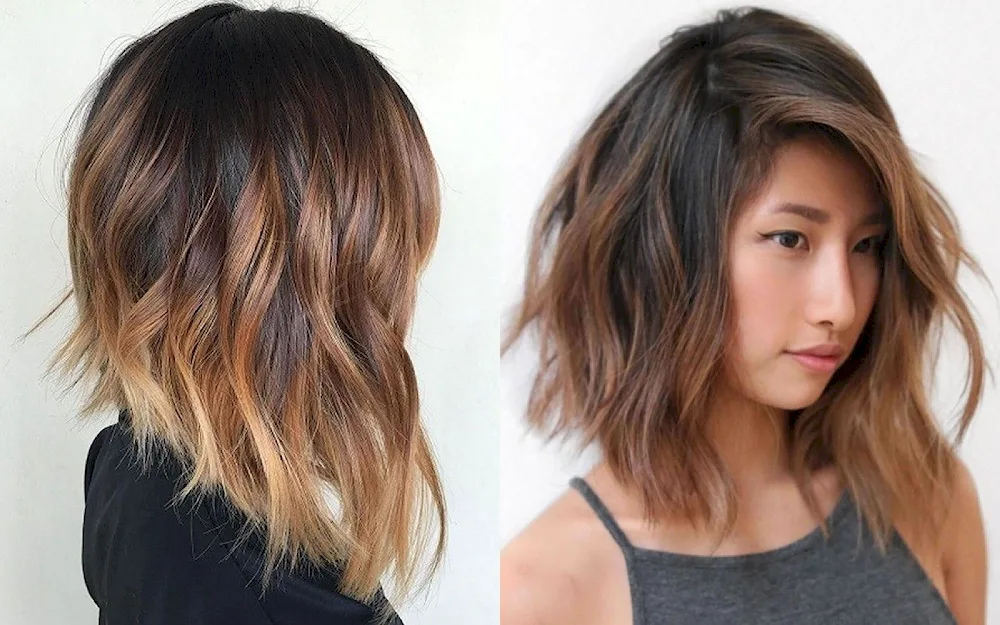 Balayage on dark kare hair