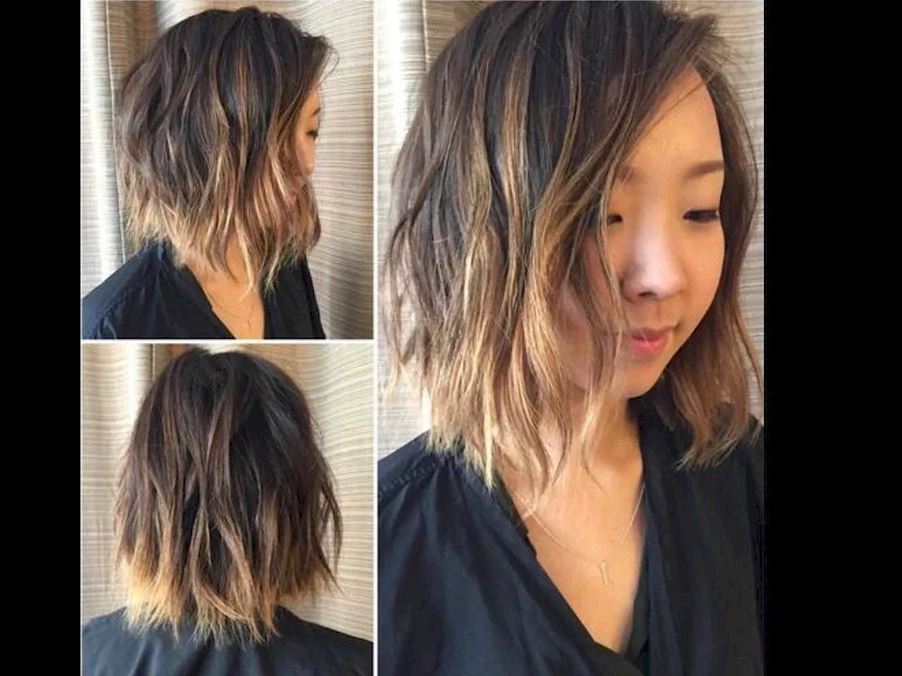 Balayage shattoos on bob blonde hair