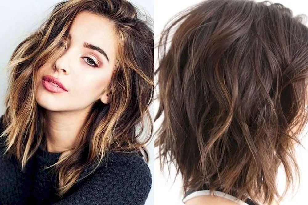 Shatoo and balayage on medium length dark hair