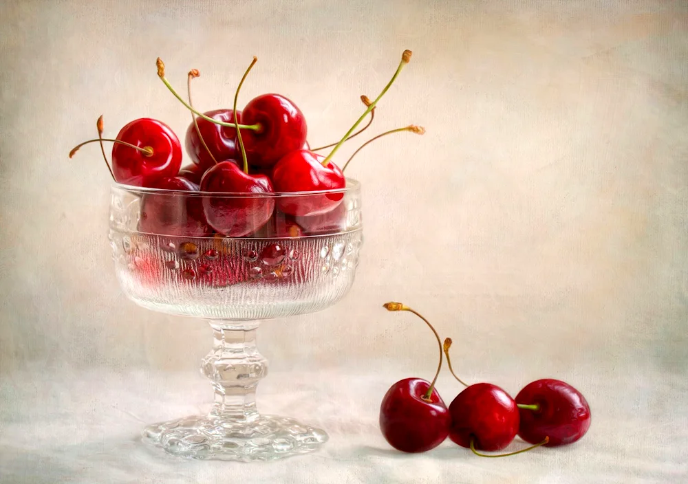 Cherry still life in a circle
