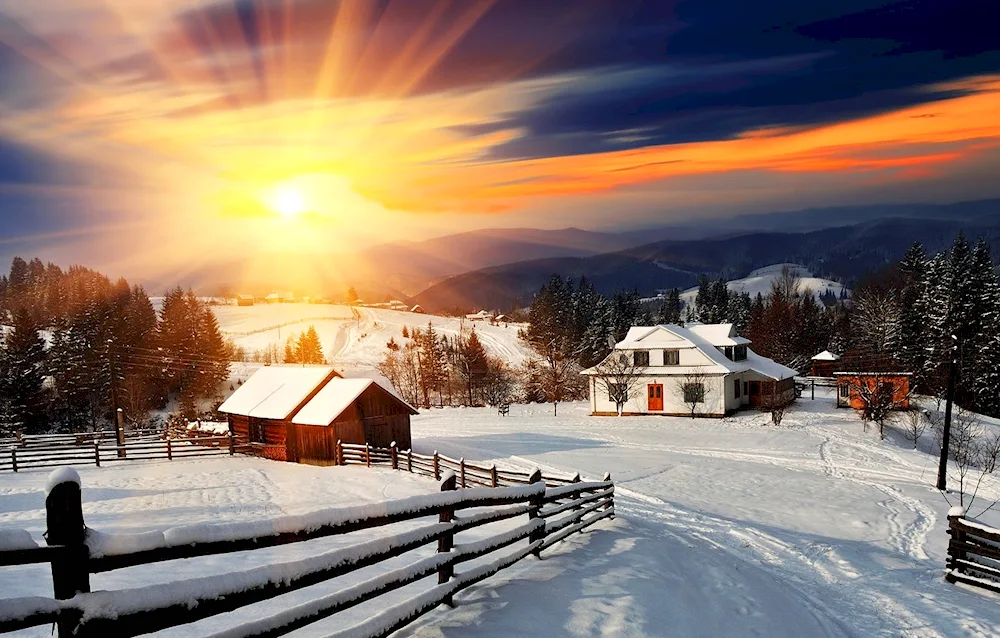 Carpathian village in winter