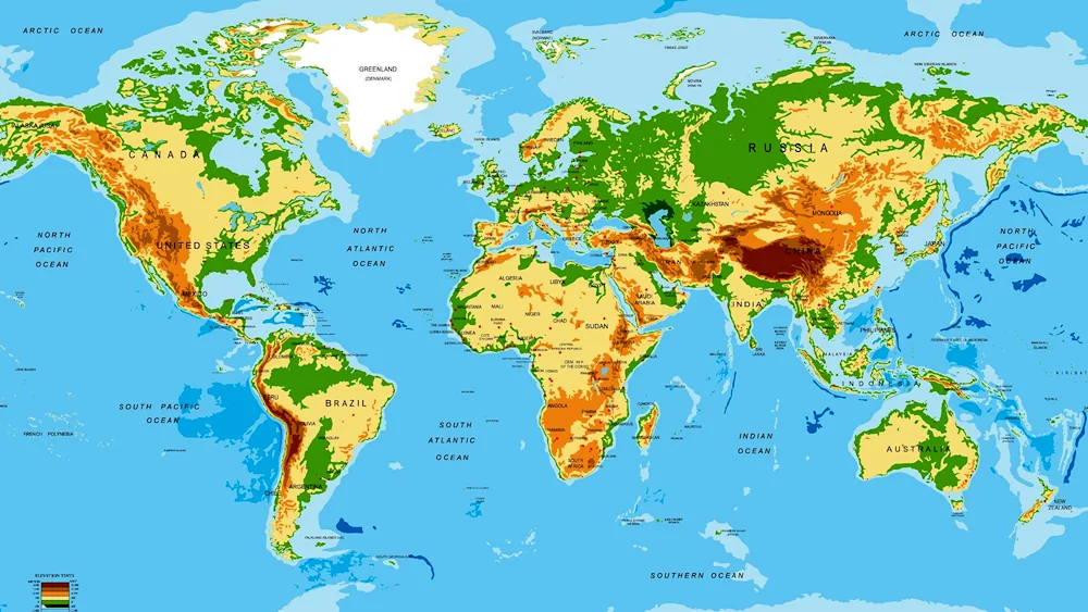 Political map of the world with countries in Russian