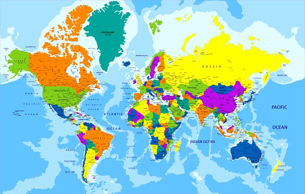 World map 2022 with borders of states large