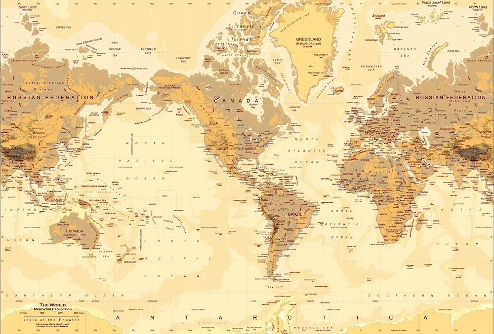 Map of the world political and geographical large