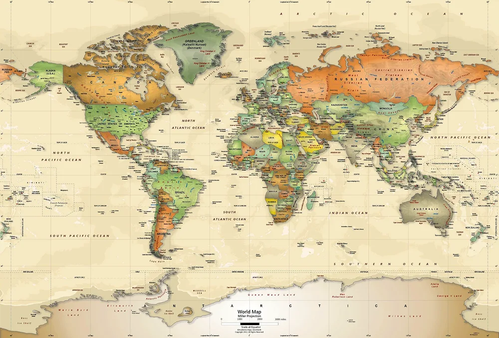 Map of the world political map of the world close-up with borders of states