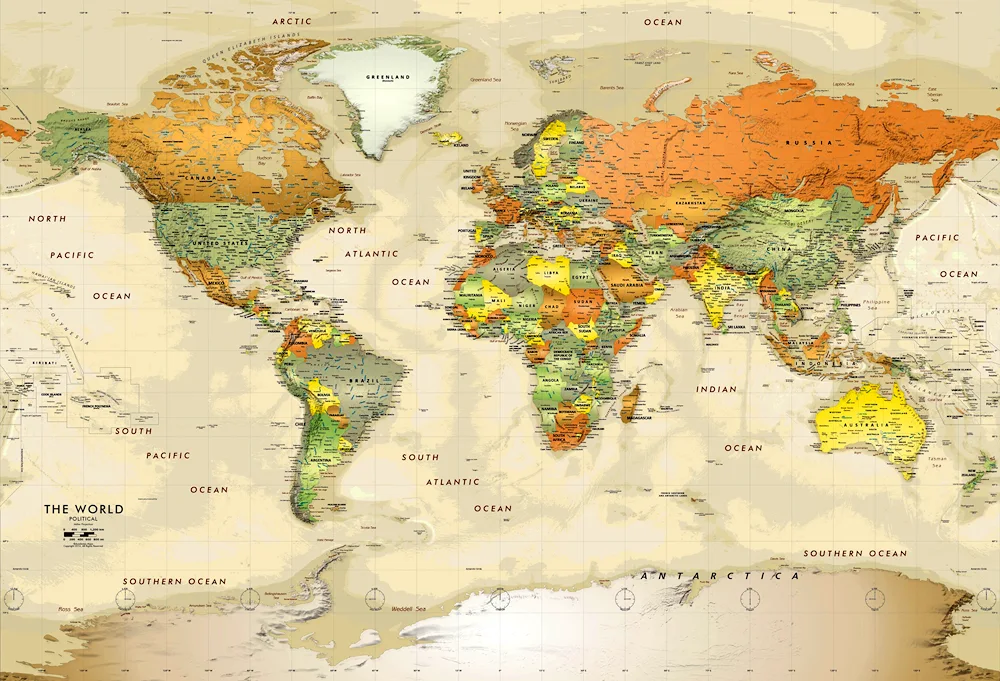 Map of the world with borders of the states 2022