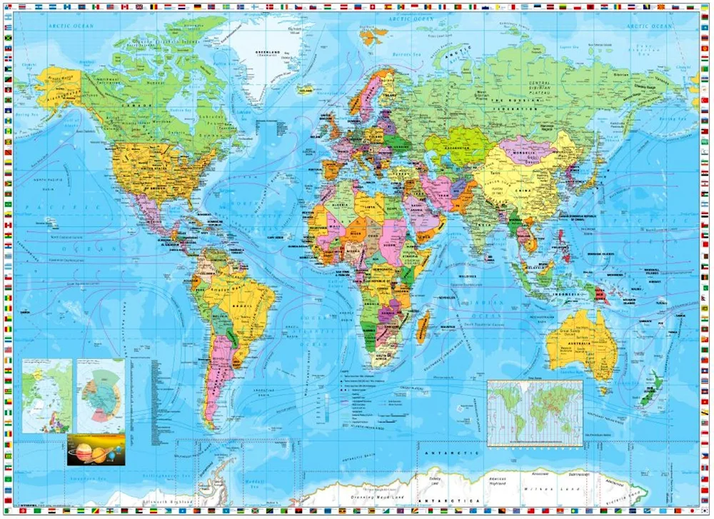 Political map of the world geographic by countries in Russian large
