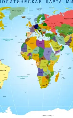 World map with borders of states 2022 in Russian with countries