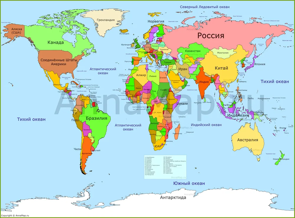 Political map of the world close-up with borders of states