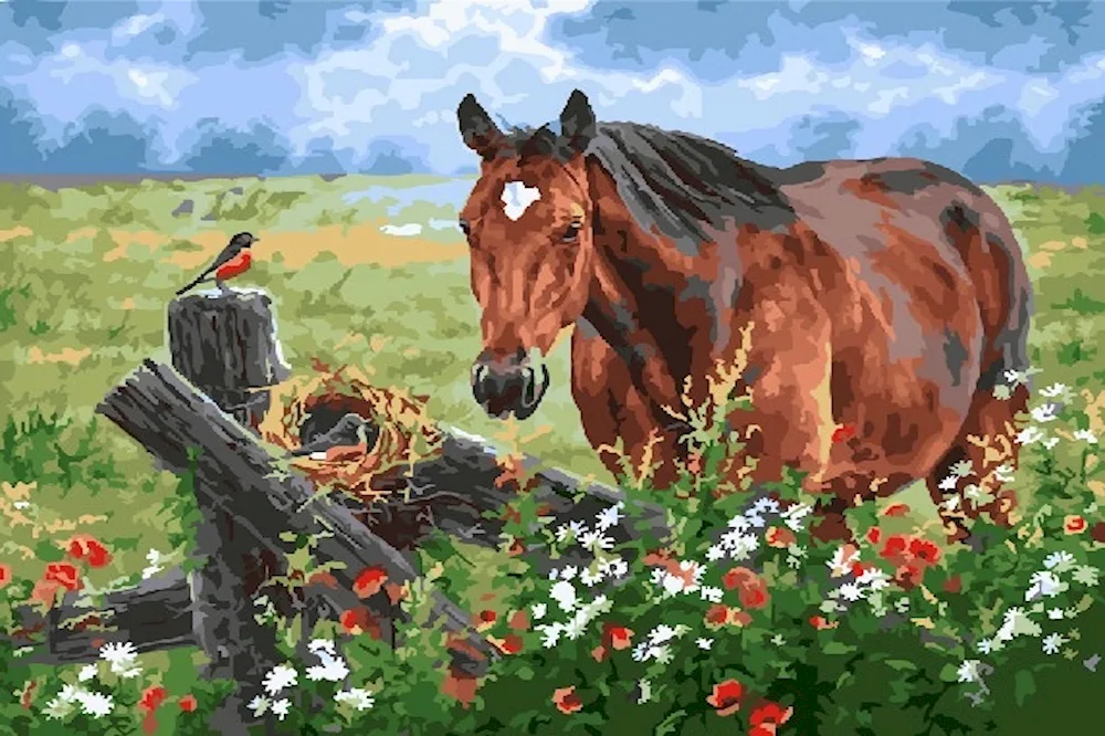 A diamond mosaic herd of horses