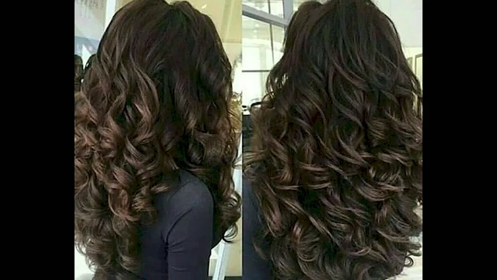 Cascade curls on long hair