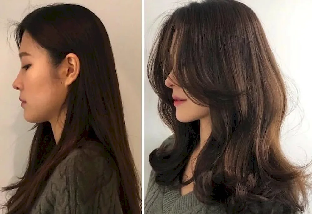 Cascade haircut for long hair Korea
