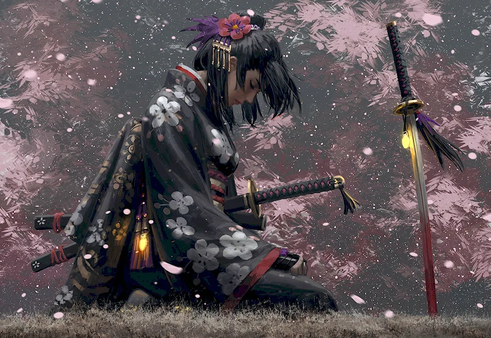 Katana kimono Samurai Sakura