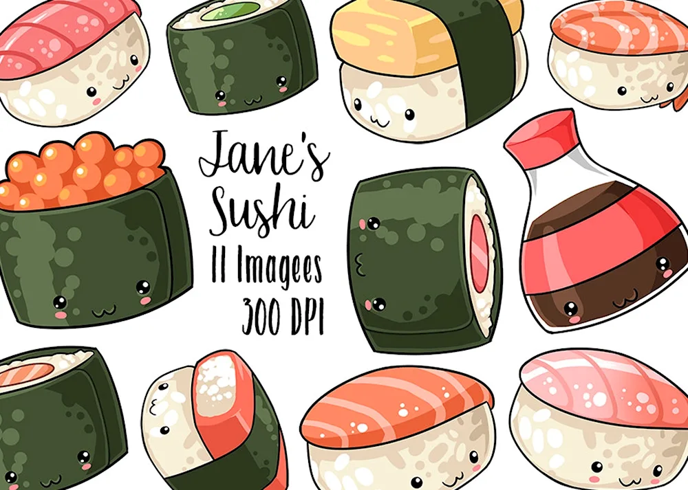 Drawn rolls and sushi