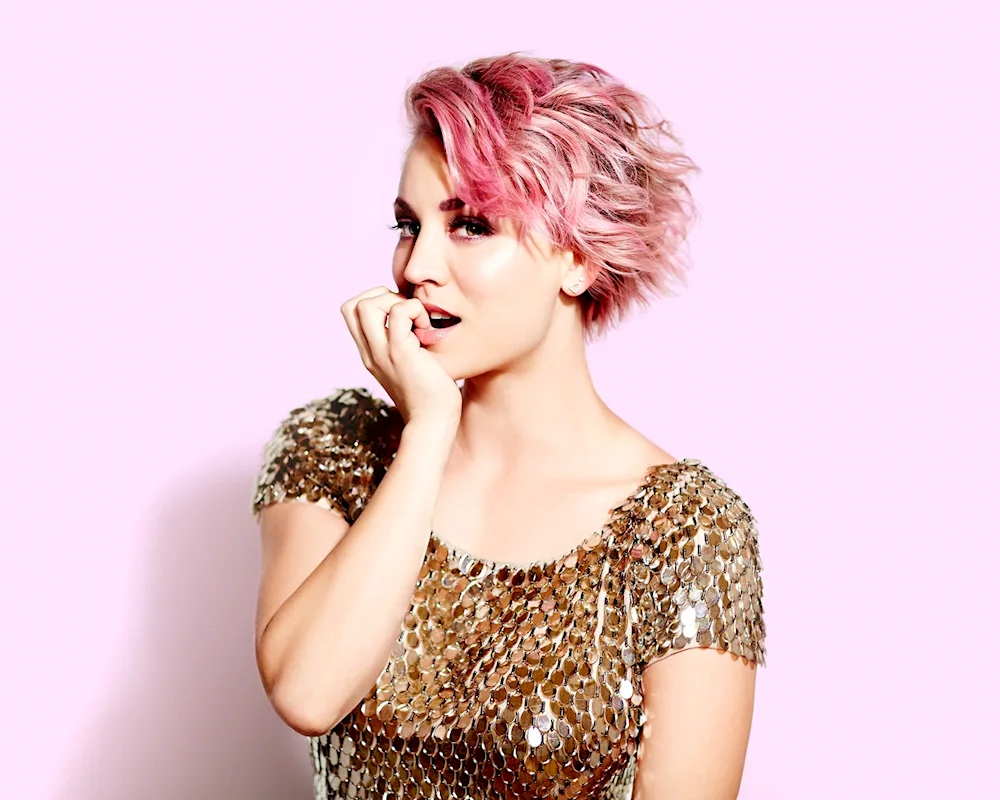 Girl with short pink hair