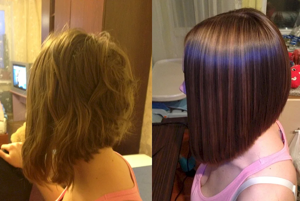 Keratin straightened bob hair